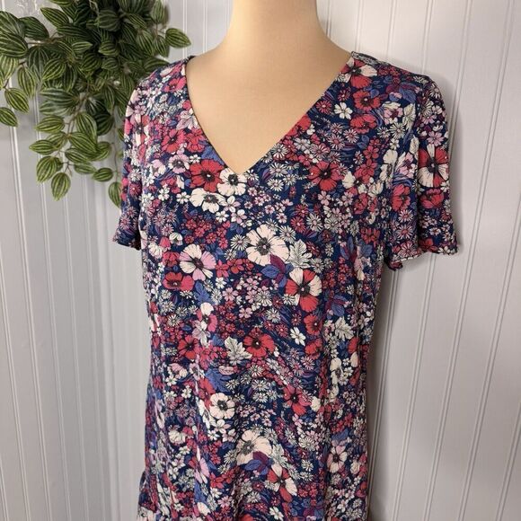 BCBG Paris Sz L Retro Floral Short Ruffle Short Dress V-Neck Lined Romantic Chic - Picture 4 of 16